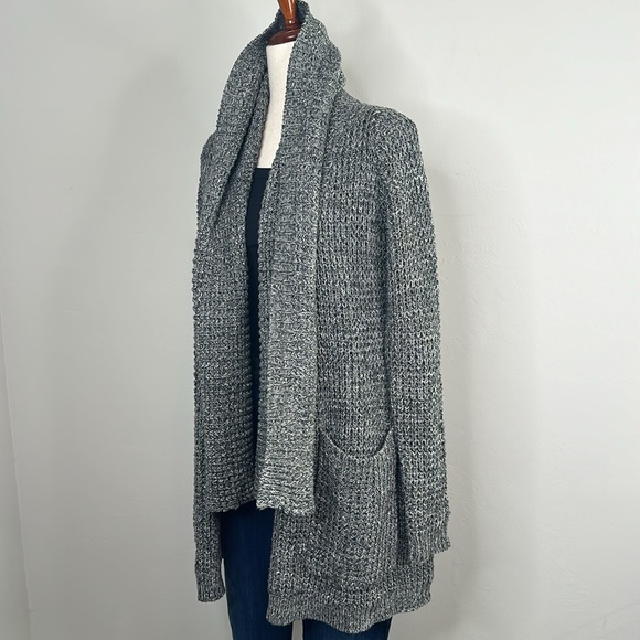 Line. Marled Grey Shawl Collar Open Front Cardigan Sweater - Picture 3 of 6